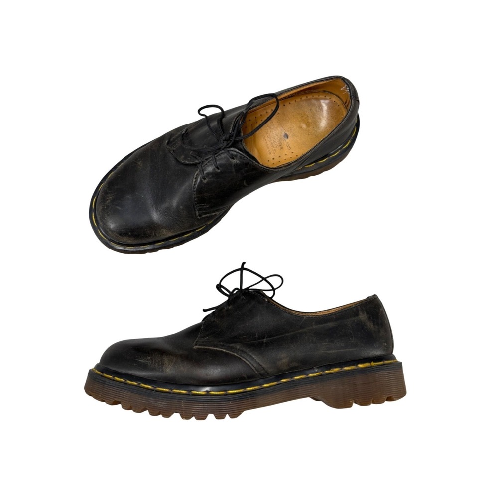 Vintage Dr. Martens Oxfords Black Leather Platform Lug Sole MIE Unisex UK 6